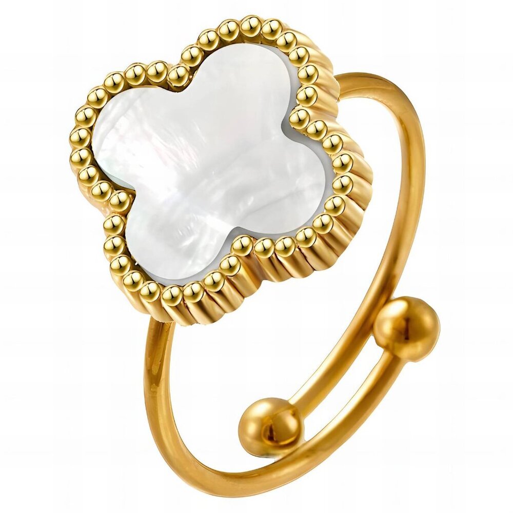 Gold Plated Clover Ring Dainty Adjustable Trendy Everyday Chic Jewelry
